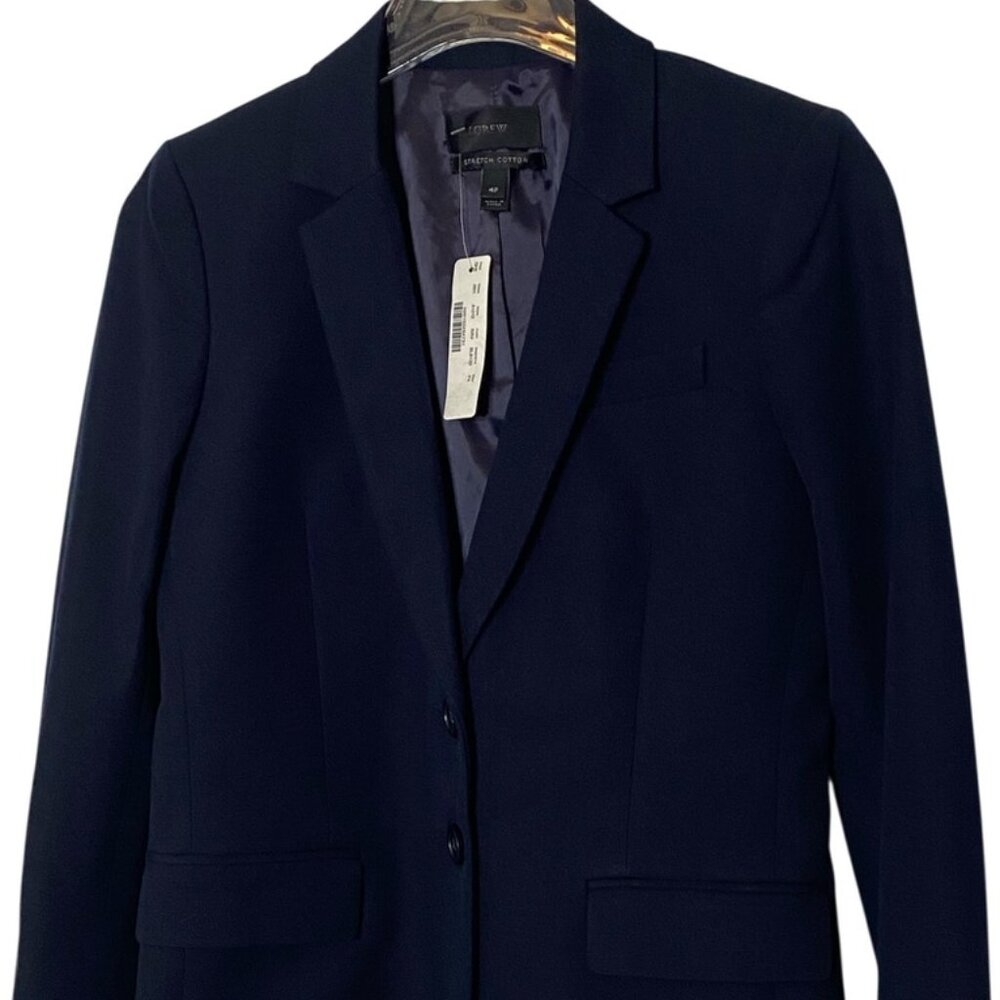 J Crew navy blazer jacket 2 button front NWT 4P lined stretch cotton